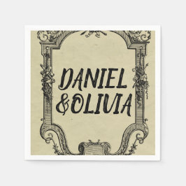 グリーンブラッククラシックヴィンテージ結婚ズ スタンダードカクテルナプキン