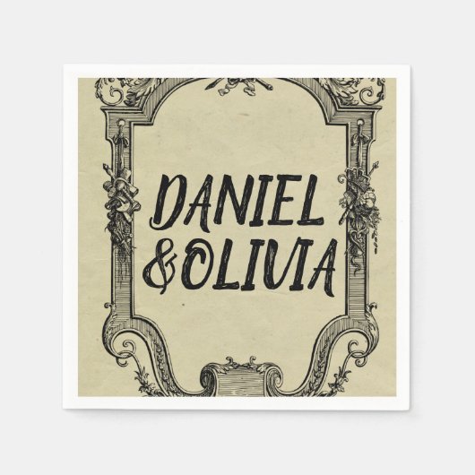 グリーンブラッククラシックヴィンテージ結婚ズ スタンダードカクテルナプキン (正面)