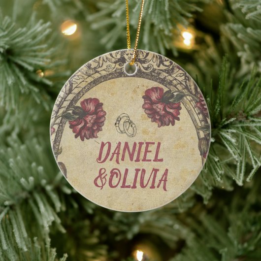 グリーンブラッククラシックヴィンテージ結婚ズ セラミックオーナメント (ツリー)