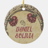 グリーンブラッククラシックヴィンテージ結婚ズ セラミックオーナメント (裏面)