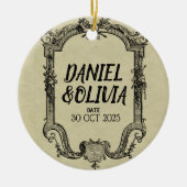 グリーンブラッククラシックヴィンテージ結婚ズ セラミックオーナメント (正面)