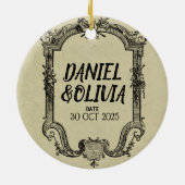 グリーンブラッククラシックヴィンテージ結婚ズ セラミックオーナメント (裏面)