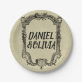 グリーンブラッククラシックヴィンテージ結婚ズ ペーパープレート (正面)