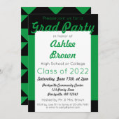 グリーンブラックグラードパーティーはっきりした卒業 招待状 (正面/裏面)