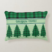 グリーンブラックコージータータンチェックパインツリーズ アクセントクッション (正面)