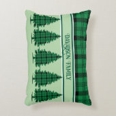 グリーンブラックコージータータンチェックパインツリーズ アクセントクッション (正面(垂直))