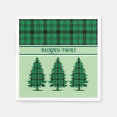 グリーンブラックコージータータンチェックパインツリーズ スタンダードカクテルナプキン (正面)