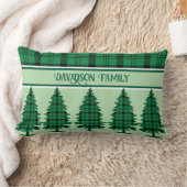 グリーンブラックコージータータンチェックパインツリーズ ランバークッション (ブランケット)