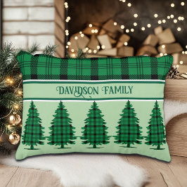 グリーンブラックコージータータンチェックパインツリーズ ランバークッション