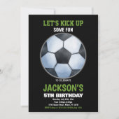 グリーンブラックサッカーフロアサッカー誕生日 招待状 (正面)