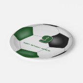 グリーンブラックサッカーボール子供の誕生日パーティー ペーパープレート (アングル)