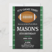 グリーンブラックサッカー誕生日パーティーへの招待 招待状 (正面)