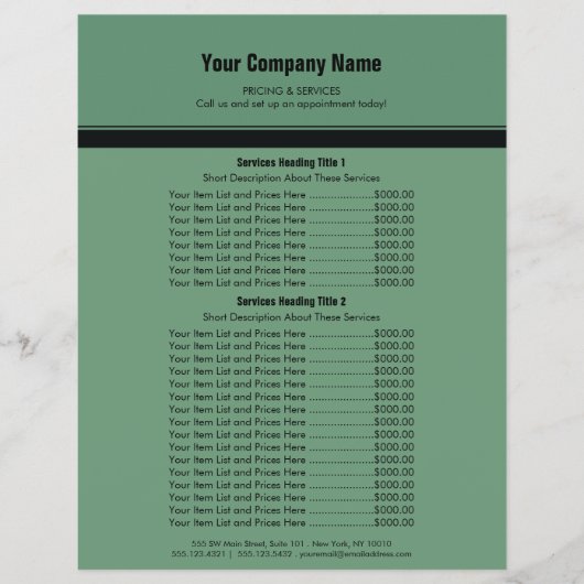 グリーンブラックシンプルの縁ど価格リスト2 チラシ (正面)