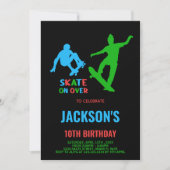 グリーンブラックスケートボード誕生日招待状 招待状 (正面)