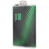 グリーンブラックストライプテクノ抽象芸術とイニシャル フラスク (左)