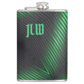 グリーンブラックストライプテクノ抽象芸術とイニシャル フラスク (正面)