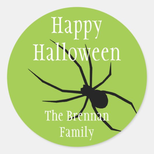 グリーンブラックスパイダーハロウィーン名前をカスタムするギフトラベル ラウンドシール (正面)
