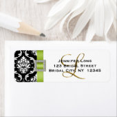 グリーンブラックダマスクウェディングRSVP住所 シール (インサイチュ)