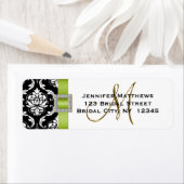 グリーンブラックダマスクウェディングRSVP住所 シール (インサイチュ)