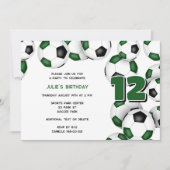 グリーンブラックチームカラーサッカーボールスポーツパーティー 招待状 (正面)