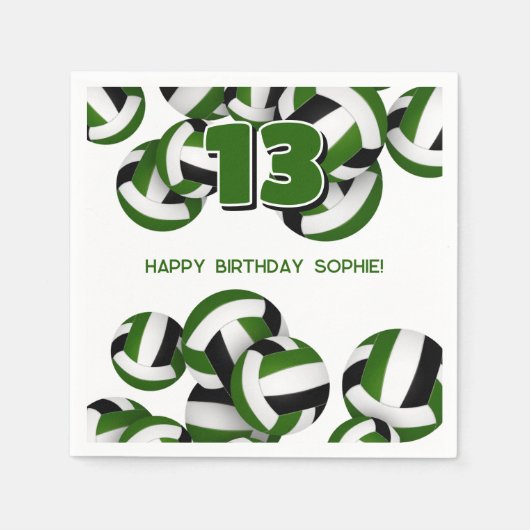 グリーンブラックチームカラーバレーボールキッズスポーツ スタンダードカクテルナプキン (正面)