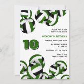 グリーンブラックチームカラーバレーボール誕生日パーティー 招待状 (正面)
