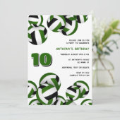 グリーンブラックチームカラーバレーボール誕生日パーティー 招待状 (スタンド正面)