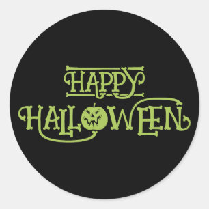 グリーンブラックハロウィーンのカボチャのちょうちんカボチャハッピーハローウィン ラウンドシール