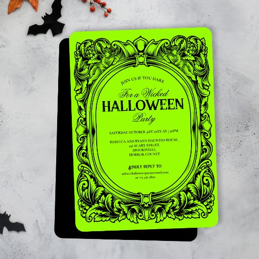 グリーンブラックハローウィンパーティ招待状 招待状