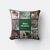 グリーンブラックバッファローチェックホリデーフォトコラージュ クッション (正面)