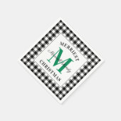 グリーンブラックバッファロープレイドクリスマスモノグラム スタンダードカクテルナプキン (角)