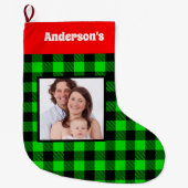 グリーンブラックバッファロープレイドファミリーの写真名 ラージクリスマスストッキング (正面)