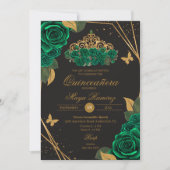 グリーンブラックバラティアラ金ゴールドグリッターキンセアニラ 招待状 (正面)