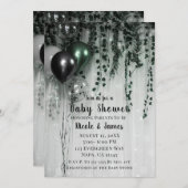 グリーンブラックバルーンアイビージャングルパーティーベビーシャワー 招待状 (正面/裏面)