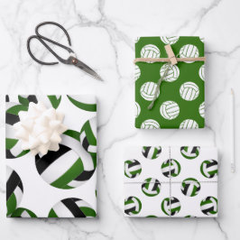 グリーンブラックバレーボールをコーディネートする3セット ラッピングペーパーシート