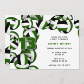 グリーンブラックバレーボールキッズスポーツ誕生日パーティー 招待状 (正面/裏面)