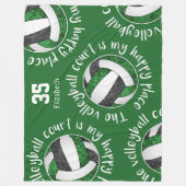 グリーンブラックバレーボールコート彼女の幸せな場所 フリースブランケット (正面)