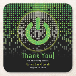 グリーンブラックビデオゲームゲーマーバー（ユダヤ教の）バル・ミツバー スクエアペーパーコースター
