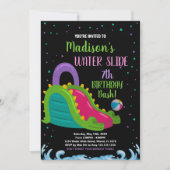 グリーンブラックピンクウォータースライド誕生日招待状 招待状 (正面)