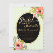 グリーンブラックフローラシックブライダルシャワー 招待状 (正面)