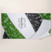 グリーンブラックボホフローラペイズリー女子バレーボール ビーチタオル (正面)