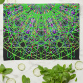 グリーンブラック万華鏡のように千変万化するパターンマンダラアート キッチンタオル (折り畳み)