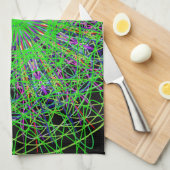 グリーンブラック万華鏡のように千変万化するパターンマンダラアート キッチンタオル (四つ折り)