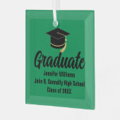 グリーンブラック卒業パーソナライズされた科 ガラスオーナメント (正面左)