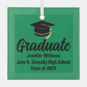 グリーンブラック卒業パーソナライズされた科 ガラスオーナメント (正面)