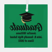 グリーンブラック卒業パーソナライズされた科 ガラスオーナメント (裏面)