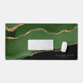 グリーンブラック大理石ゲート金ゴールド名タイトル デスクマット (キーボード&マウス)