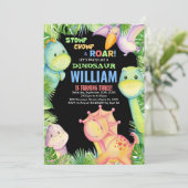 グリーンブラック恐竜誕生日招待状 招待状 (スタンド正面)