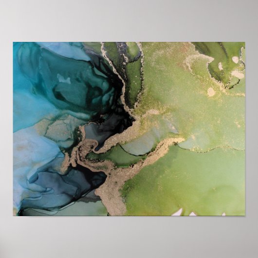 グリーンブラック抽象芸術アルコールインクポスター ポスター (正面)