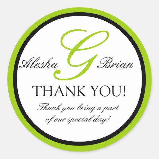 グリーンブラック結婚式の引き出物サンキューステッカー ラウンドシール (正面)